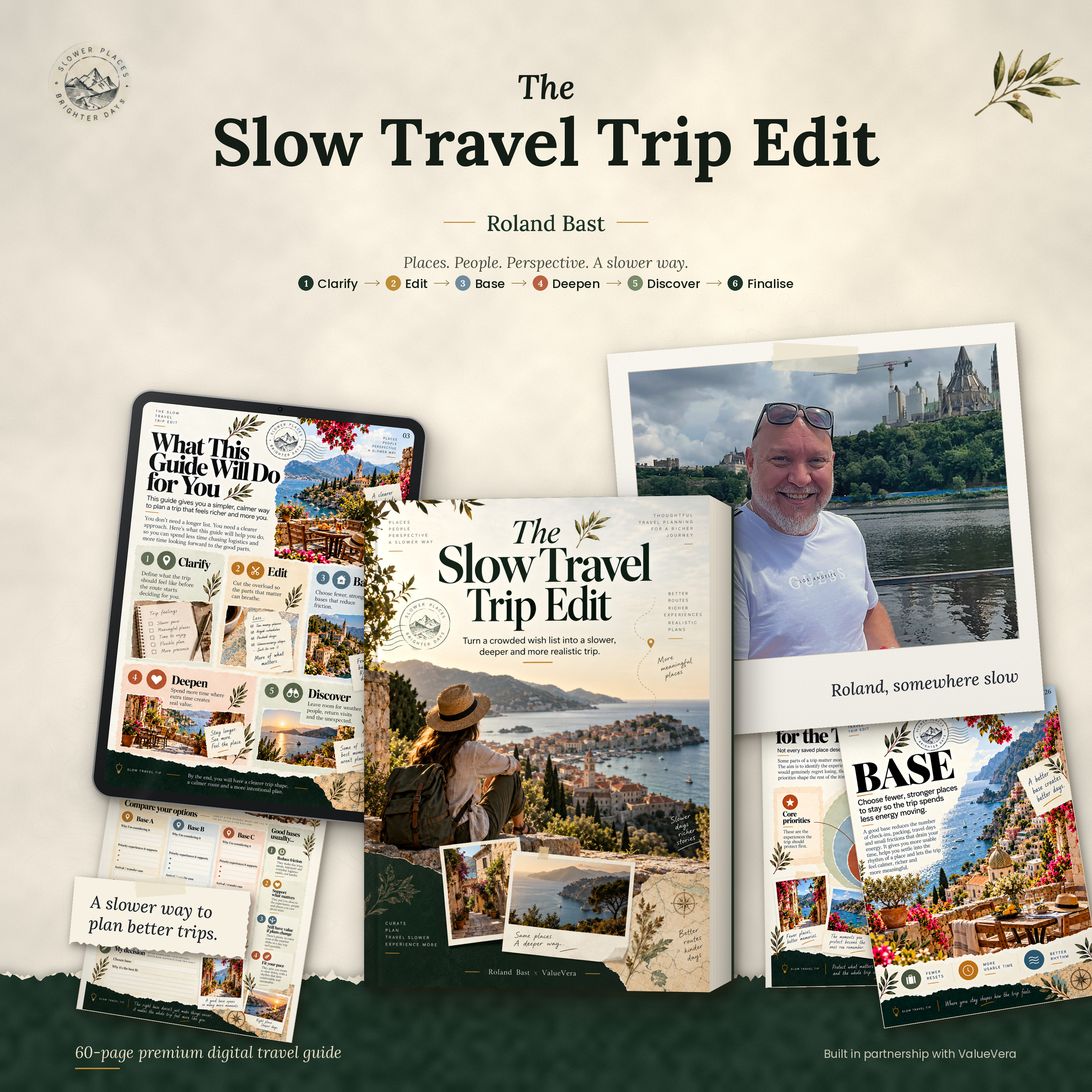 The Slow Travel Trip Edit multi-page illustrated guide mockup